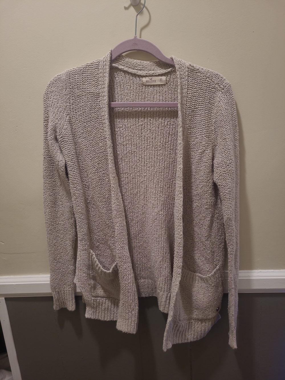 Hollister Womens XS Open Front Cardigan Pockets Beige